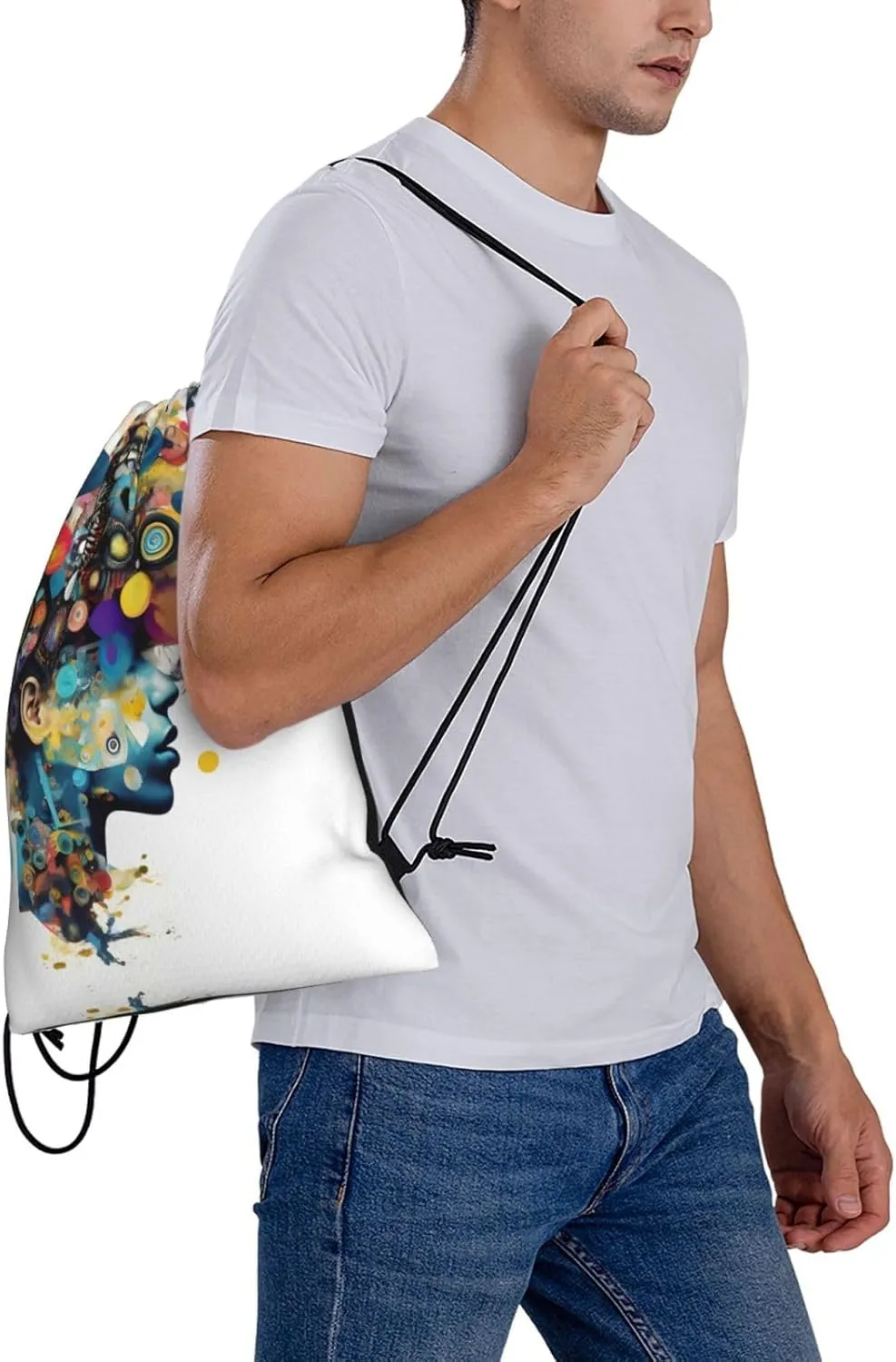 Artificial Intelligence Brain Print Sports Drawstring Backpack,Water Resistant Bag, Gym Backpack for Women Men