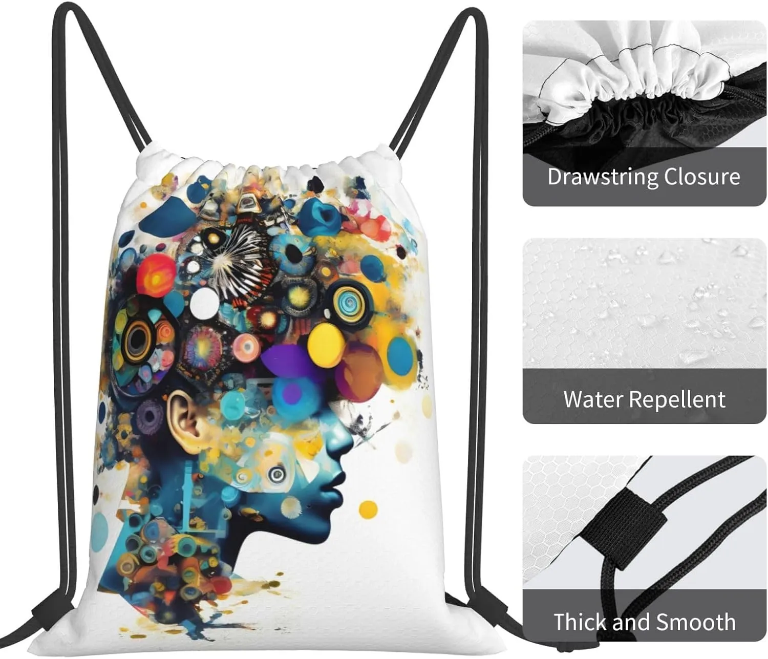 Artificial Intelligence Brain Print Sports Drawstring Backpack,Water Resistant Bag, Gym Backpack for Women Men