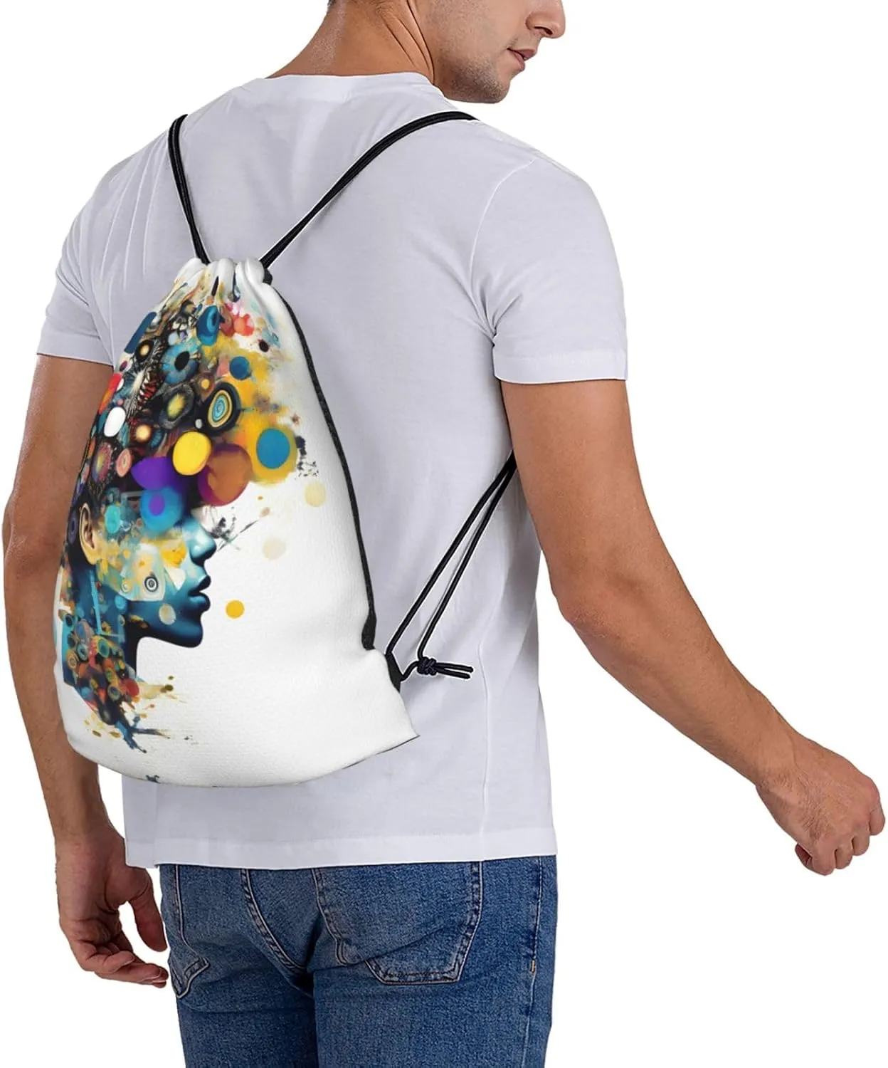 Artificial Intelligence Brain Print Sports Drawstring Backpack,Water Resistant Bag, Gym Backpack for Women Men
