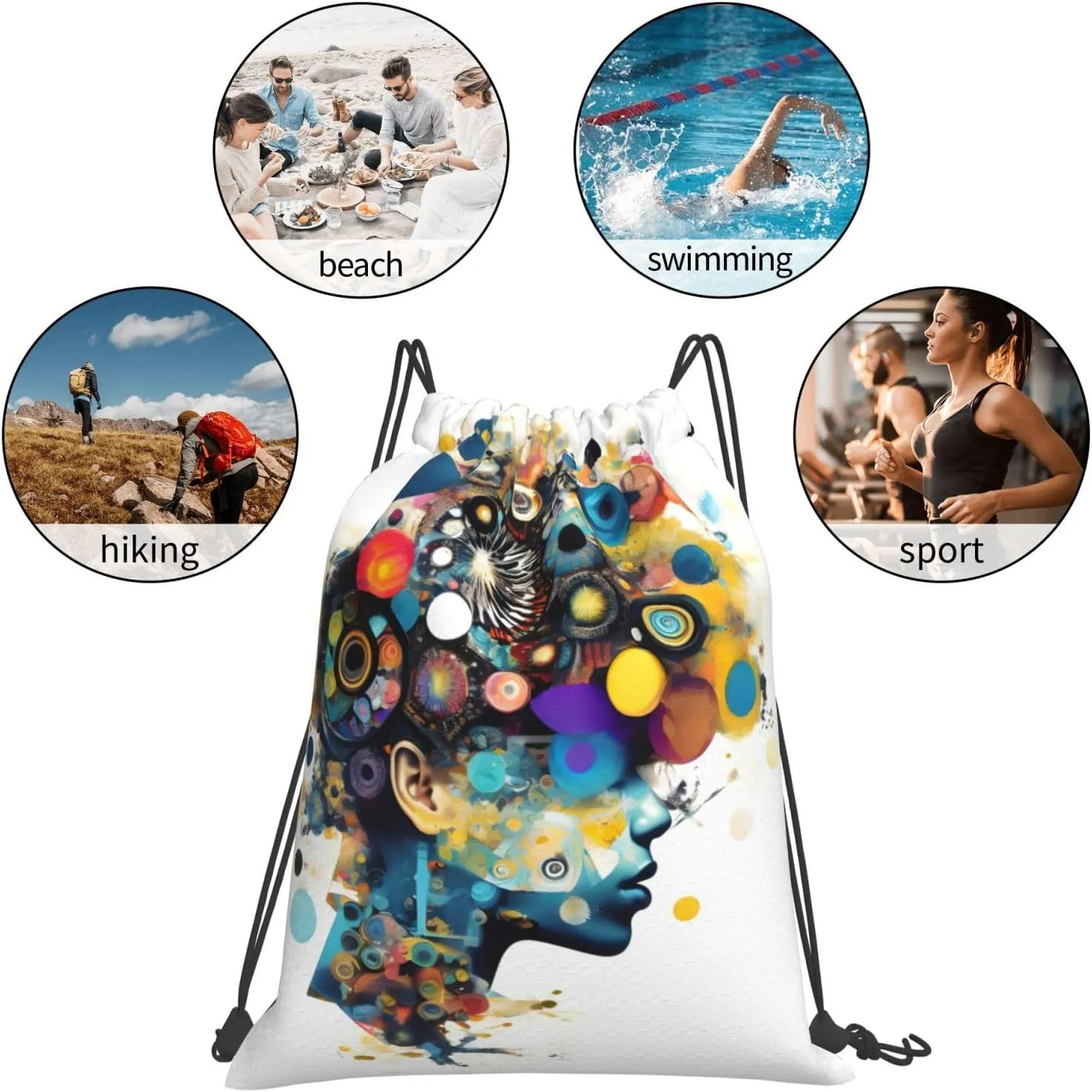 Artificial Intelligence Brain Print Sports Drawstring Backpack,Water Resistant Bag, Gym Backpack for Women Men