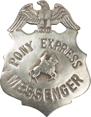 Artisan Owl Pony Express Messenger Old West Replica Badge - Authentic Die Struck Copper with Real Silver Finish - Historical Costume Prop Pin-Back Attachment - Metal Design Beige