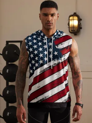 Arvilhill Men's 4th of July Hooded Tank Tops American Flag Sleeveless Shirts Patriotic Muscle Cutoff Shirt (S-XXL)