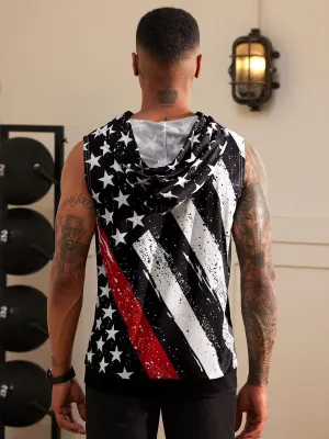 Arvilhill Men's 4th of July Hooded Tank Tops American Flag Sleeveless Shirts Patriotic Muscle Cutoff Shirt (S-XXL)