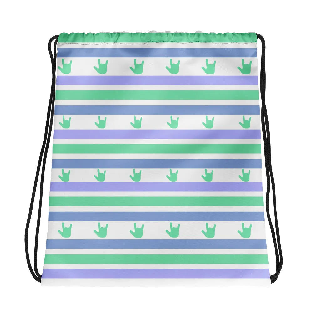 ASL Bag "ILY Striped" Polyester 15x17 ASL Drawstring Bag