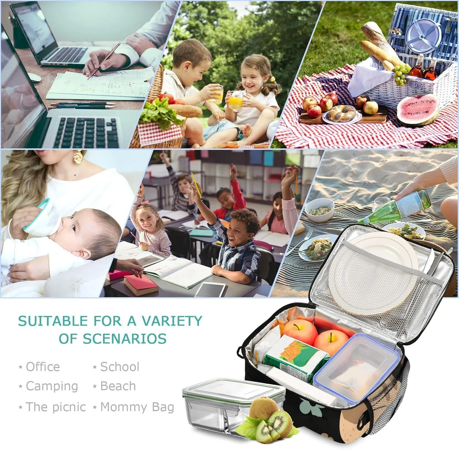 Aslsiy Lunch Bag for Women Capybara with Flowers Insulated Lunch Box Handbag with Adjustable Shoulder Strap for Office Picnic Travel