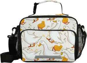 Aslsiy Lunch Bag for Women Cartoon Duck Insulated Lunch Box Grass Handbag with Adjustable Shoulder Strap for Office Picnic Travel