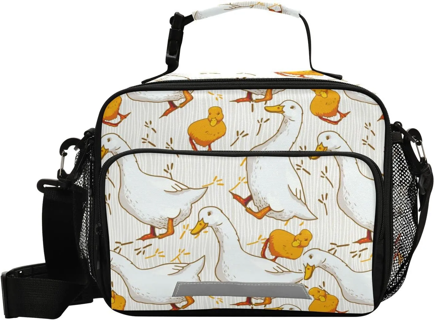 Aslsiy Lunch Bag for Women Cartoon Duck Insulated Lunch Box Grass Handbag with Adjustable Shoulder Strap for Office Picnic Travel