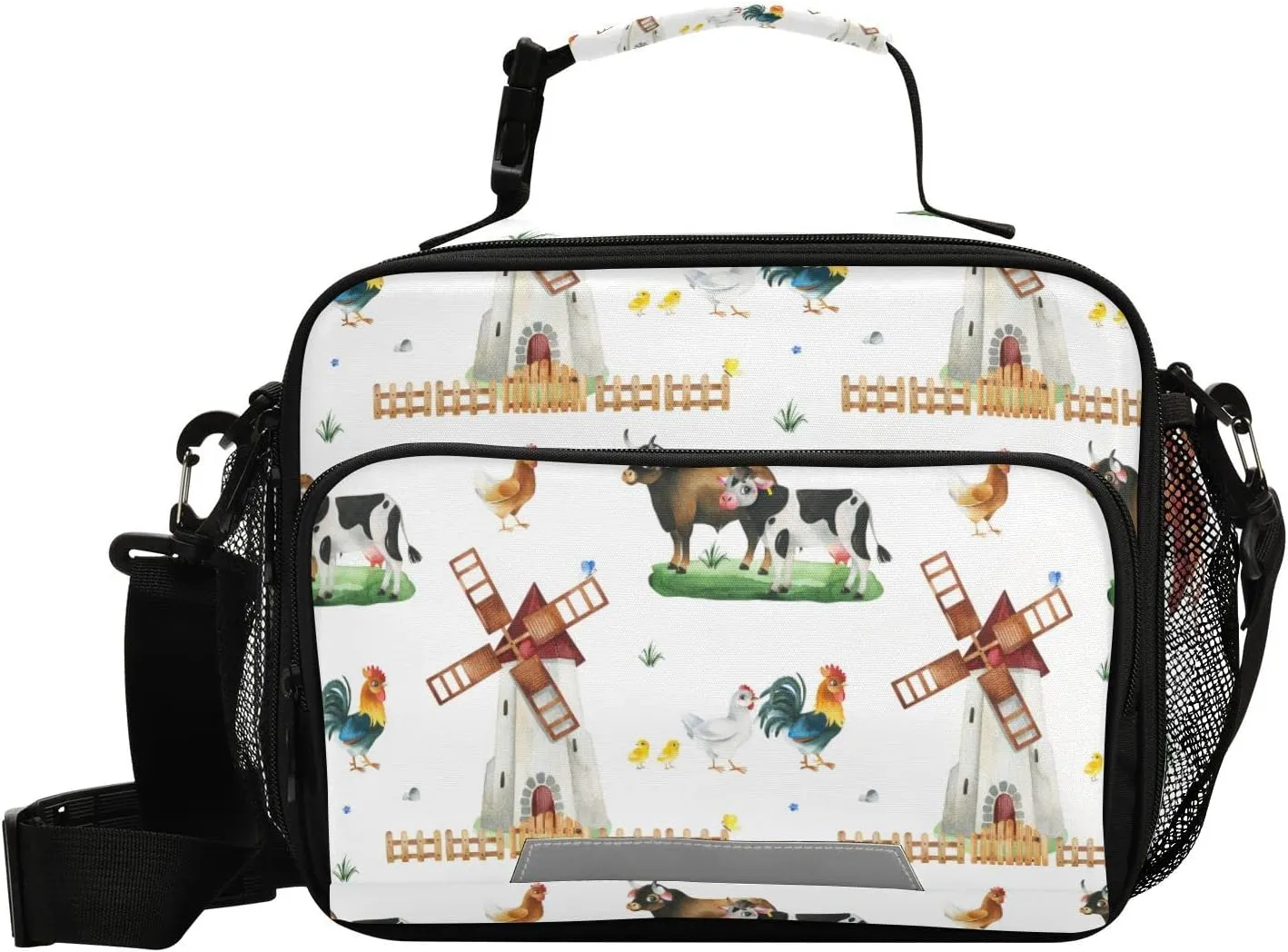 Aslsiy Lunch Bag for Women Cute Farm Cows Insulated Lunch Box Windmill Handbag with Adjustable Shoulder Strap for Office Picnic Travel