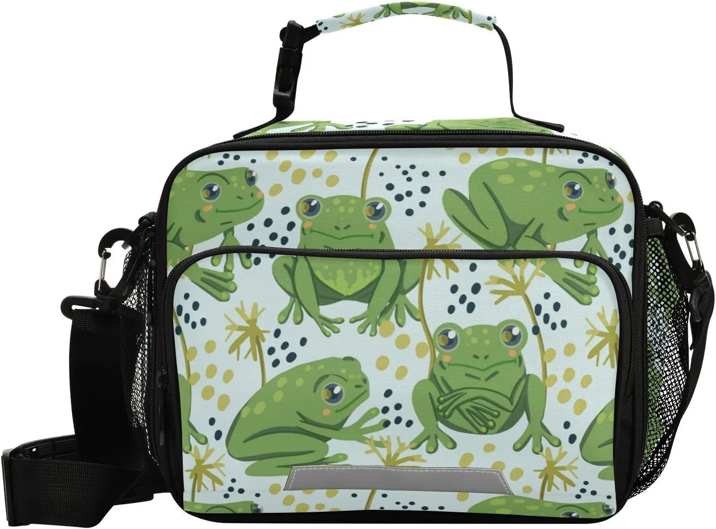 Aslsiy Lunch Bag for Women Cute Frogs Insulated Lunch Box Swamp Plants Handbag with Adjustable Shoulder Strap for Office Picnic Travel