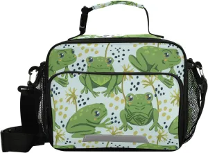 Aslsiy Lunch Bag for Women Cute Frogs Insulated Lunch Box Swamp Plants Handbag with Adjustable Shoulder Strap for Office Picnic Travel