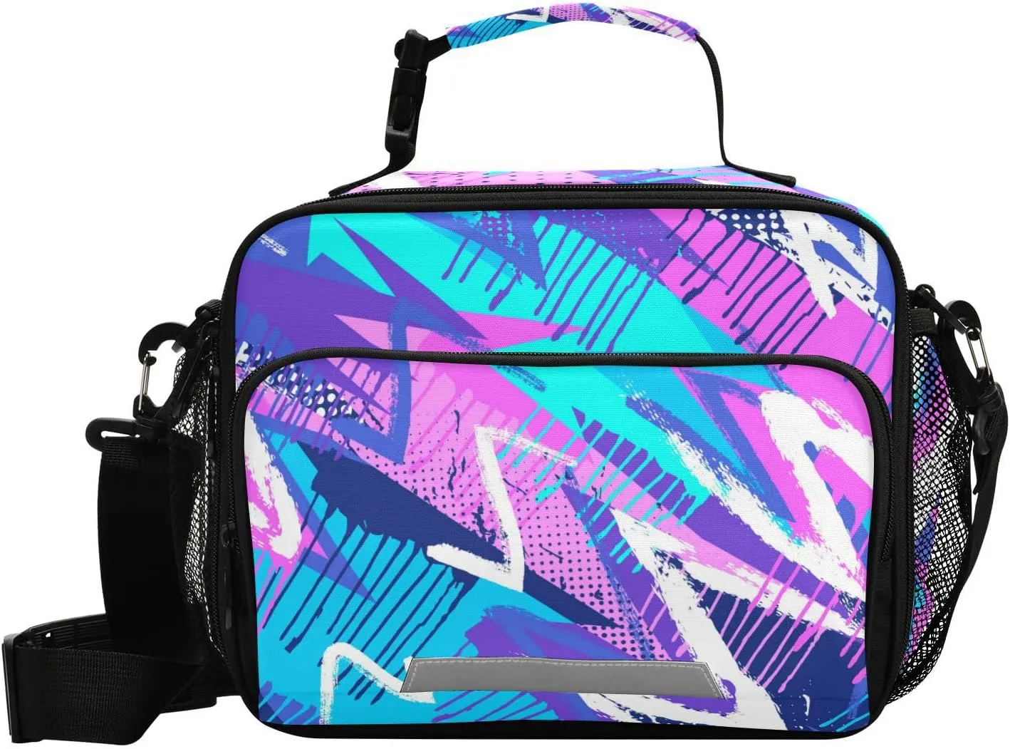 Aslsiy Lunch Bag for Women Kids Abstract Chaotic Pattern Insulated Lunch Box Blue Purple Handbag with Adjustable Shoulder Strap for School Picnic Travel