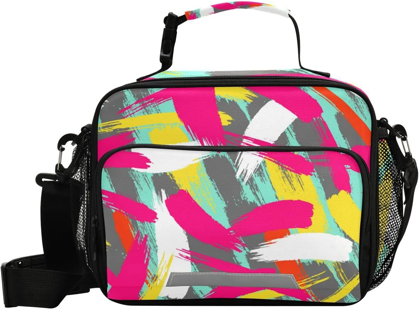 Aslsiy Lunch Bag for Women Kids Brush Stroke Chaotic Insulated Lunch Box Colorful Handbag with Adjustable Shoulder Strap for School Picnic Travel
