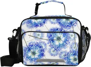 Aslsiy Lunch Bag for Women Watercolor Blue Flowers Insulated Lunch Box Dandelion Handbag with Adjustable Shoulder Strap for Office Picnic Travel