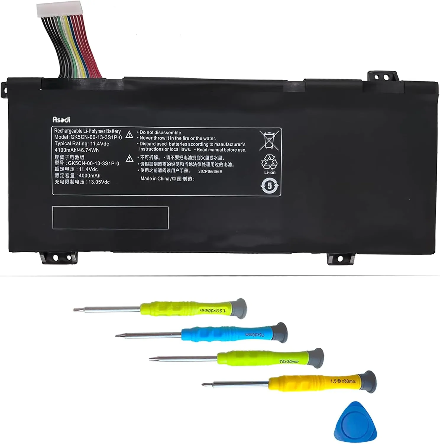 ASODI GK5CN-03-13-3S1P-0 Laptop Battery for Medion Erazer X6805 X6807 Schenker XMG Neo 17 Getac GK5CN5Z，GK7CN6S Series 11.4V 46.74Wh