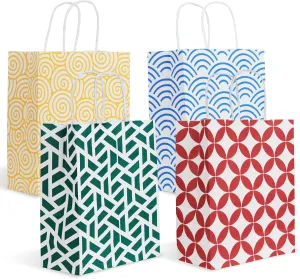 Assorted Color Paper Bag Set: 24pcs Gift Bags with Handles in Optimal Size 10.2 * 8.5 * 3.9 Inches, Thickened Take-out Bags for Christmas, Festivals, Birthdays, Parties, Weddings etc.