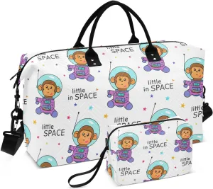 Astronaut Monkey Stars White Sports Gym Bag for Women Men Travel Duffel Bag Weekend Overnight Carry on Bag with Toiletry Bag Workout Dance Bag for Plane Hospital Workout Swimming Yoga