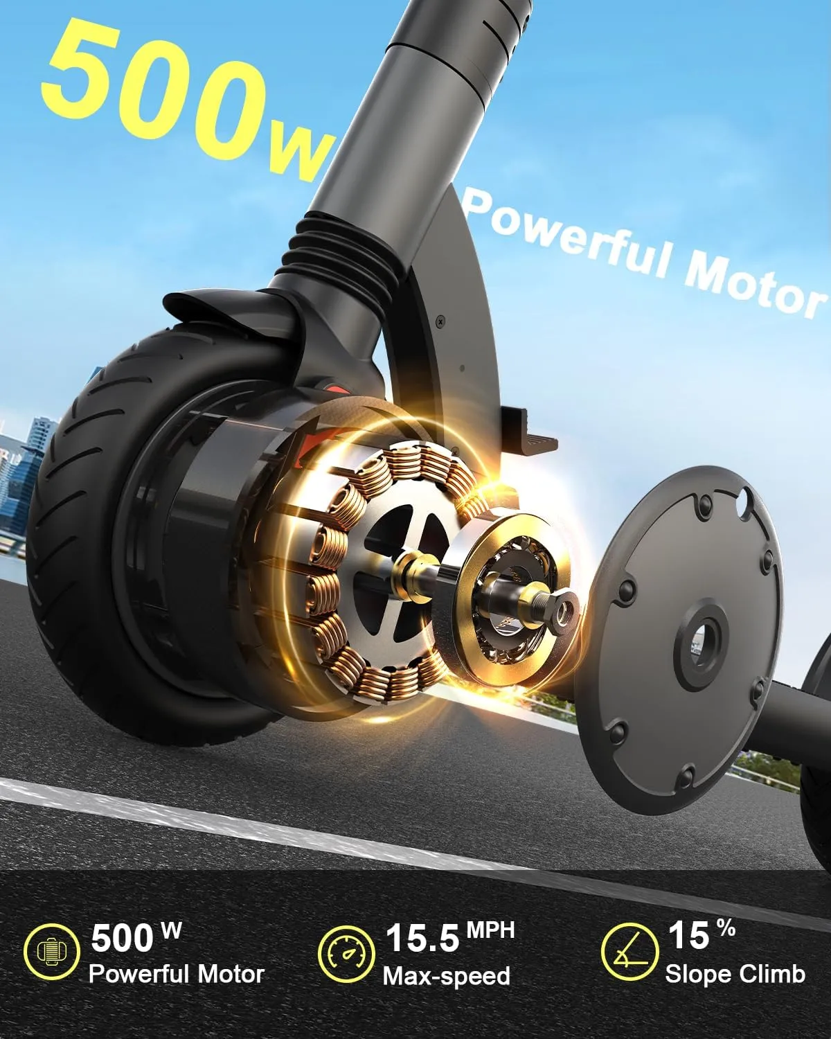 Atomi Electric Scooter E20/E30/Alpha Lite, 500W/650W Motor Electric Scooter with 19 Miles Long Range, 15.6 Mph Speed, Portable Folding Commuting Scooter for Adults