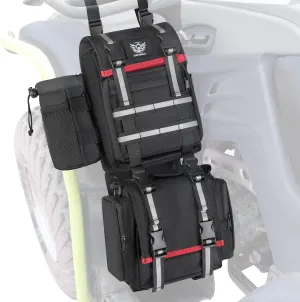ATV Fender Bag Waterproof, Detachable ATV Rear Storage Bags with Drink Holder & Cooler Compatible with Sportsman Polaris Scrambler Grizzly Kingquad Cfmoto FourTrax, Black & Red