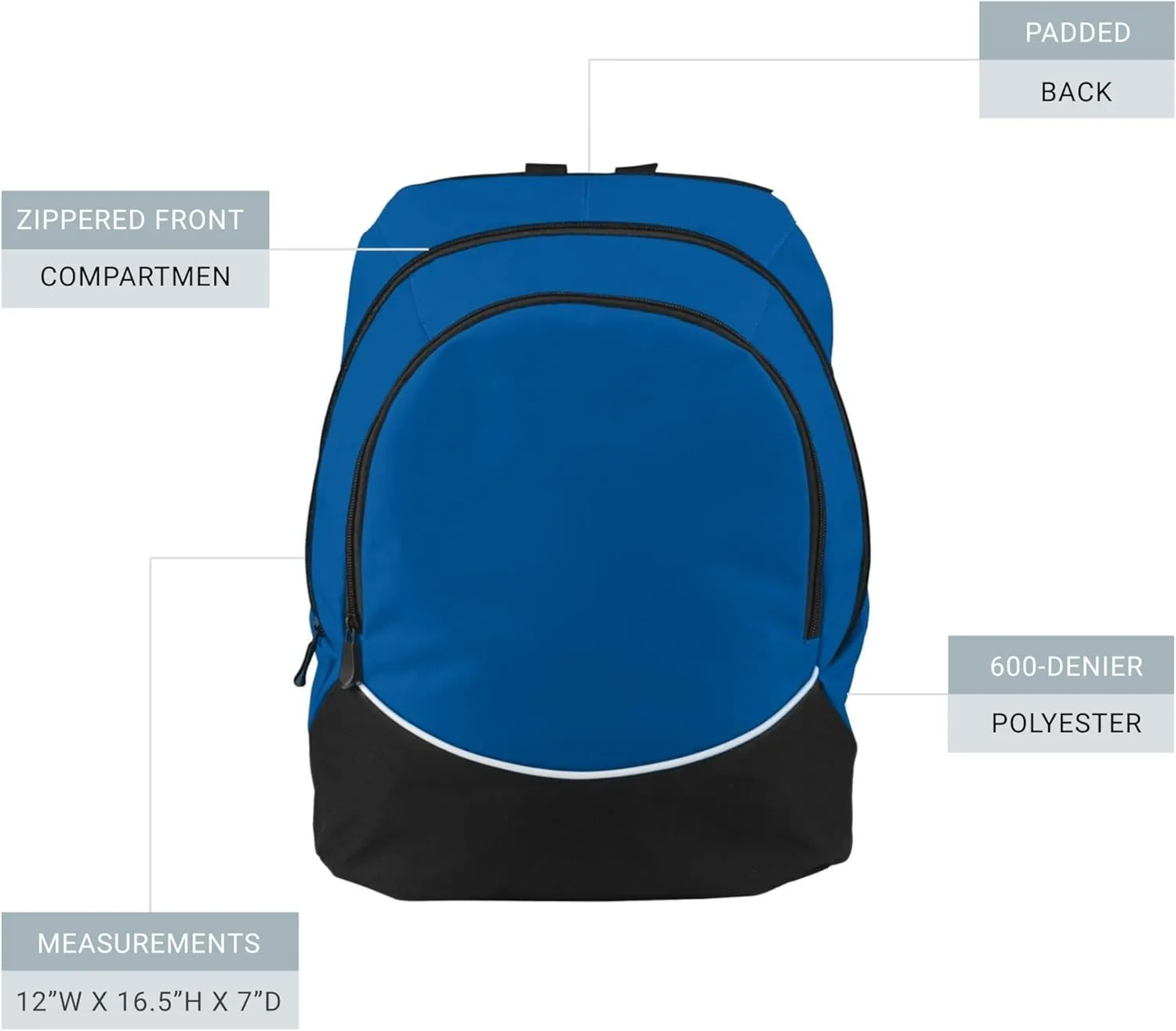 Augusta Sportswear Large Tri-Color Backpack, One Size, Royal/Black/White