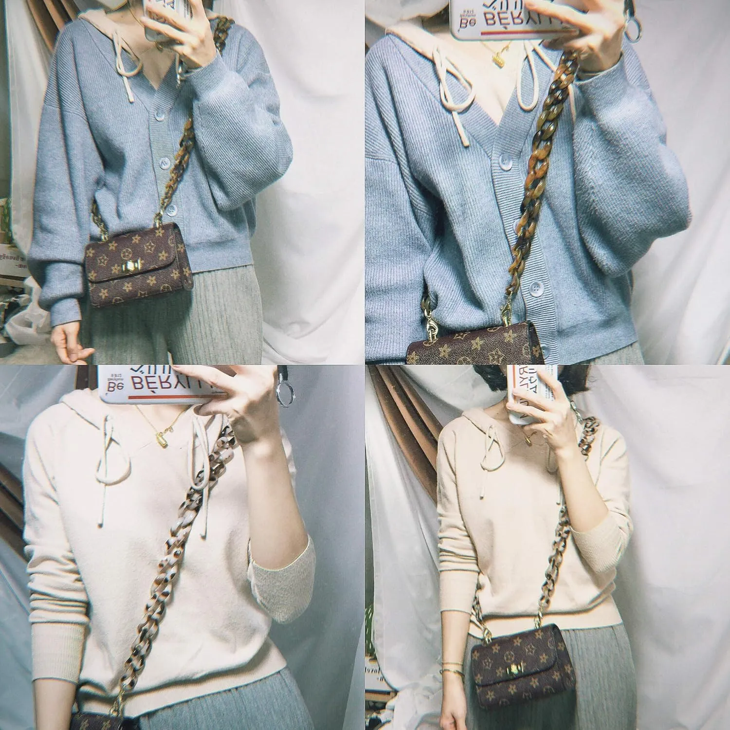 Aumey Clear White Black Brown Acrylic Chain Clutch Purse Strap Handles Bag Handbag Purse Replacement Chains 40 Inches
