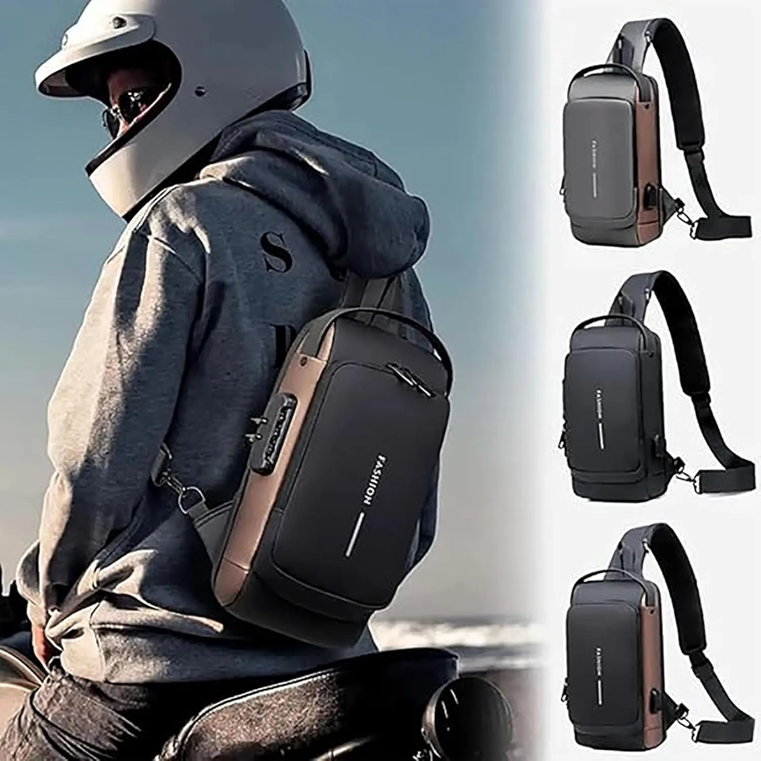 Auricz Bag, Carbon Fiber Streamline Anti-Theft Sling Bag, USB Waterproof Chest Daypack Casual Shoulder Bags Backpack (Black)