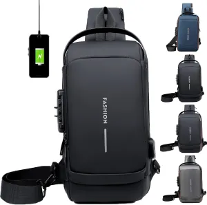 Auricz Bag, Carbon Fiber Streamline Anti-Theft Sling Bag, USB Waterproof Chest Daypack Casual Shoulder Bags Backpack (Black)