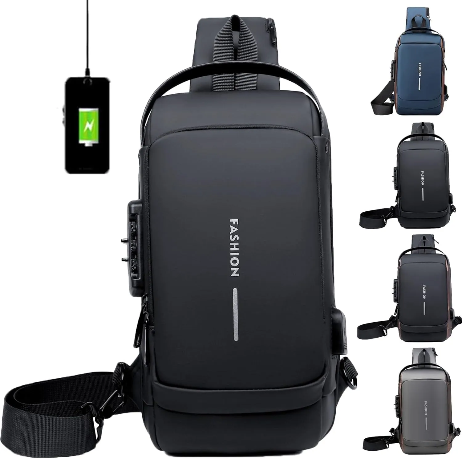 Auricz Bag, Carbon Fiber Streamline Anti-Theft Sling Bag, USB Waterproof Chest Daypack Casual Shoulder Bags Backpack (Black)