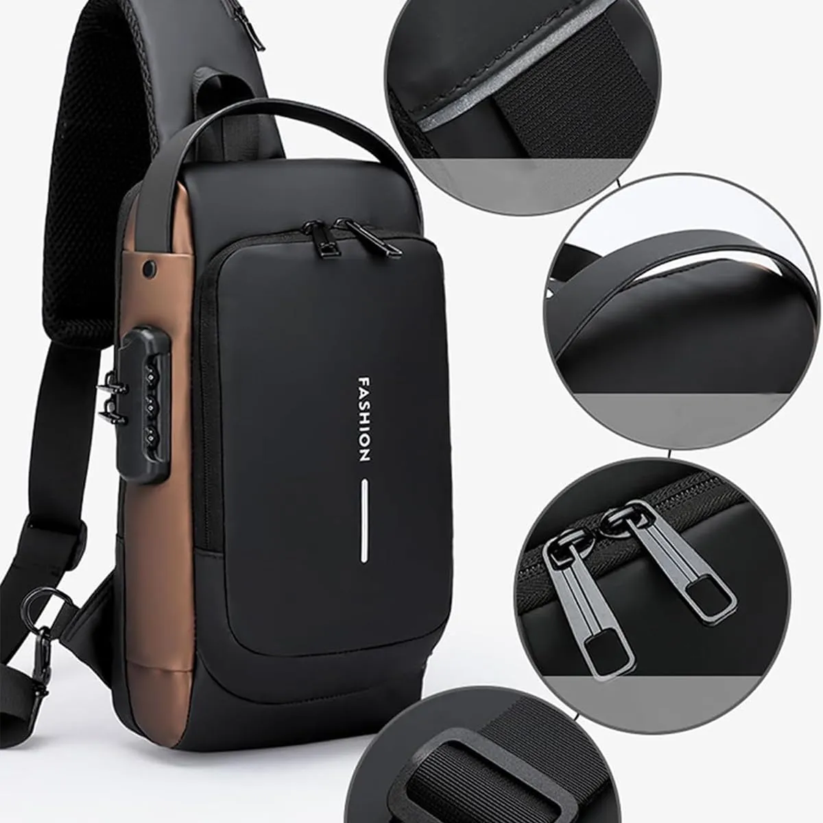 Auricz Bag,New Carbon Fiber Streamline Anti-Theft Sling Bag,Sports Waterproof Shoulder Crossbody Bags with Lock USB Charging (Black)