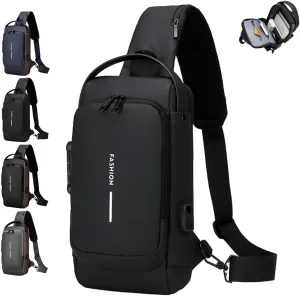 Auricz Bag,New Carbon Fiber Streamline Anti-Theft Sling Bag,Sports Waterproof Shoulder Crossbody Bags with Lock USB Charging (Black)