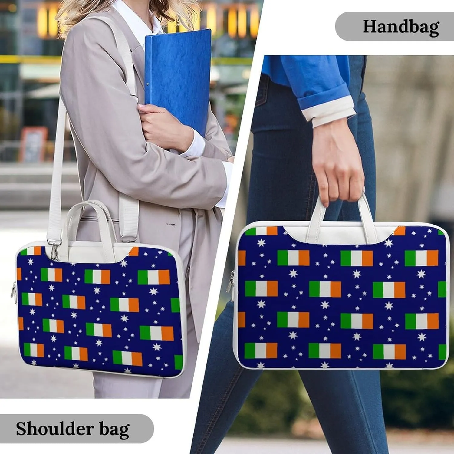 Australia & Ireland Friendship Flag Laptop Sleeve Bag Protective Case Handbag With Shoulder Strap for Computer 10-17 Inch