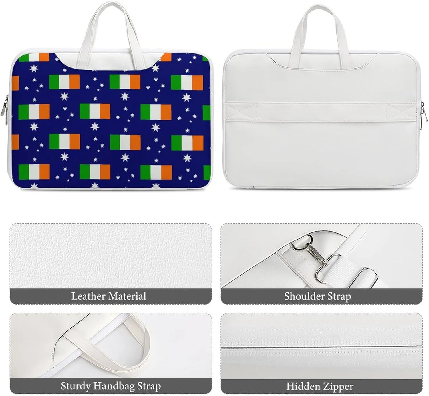 Australia & Ireland Friendship Flag Laptop Sleeve Bag Protective Case Handbag With Shoulder Strap for Computer 10-17 Inch