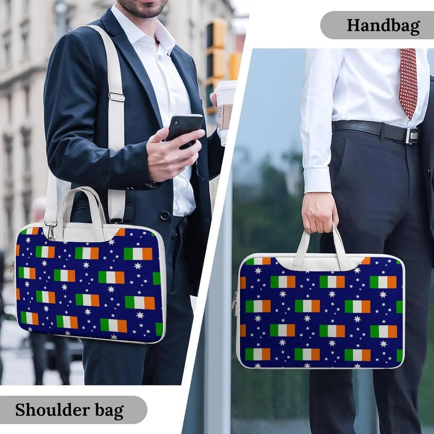Australia & Ireland Friendship Flag Laptop Sleeve Bag Protective Case Handbag With Shoulder Strap for Computer 10-17 Inch