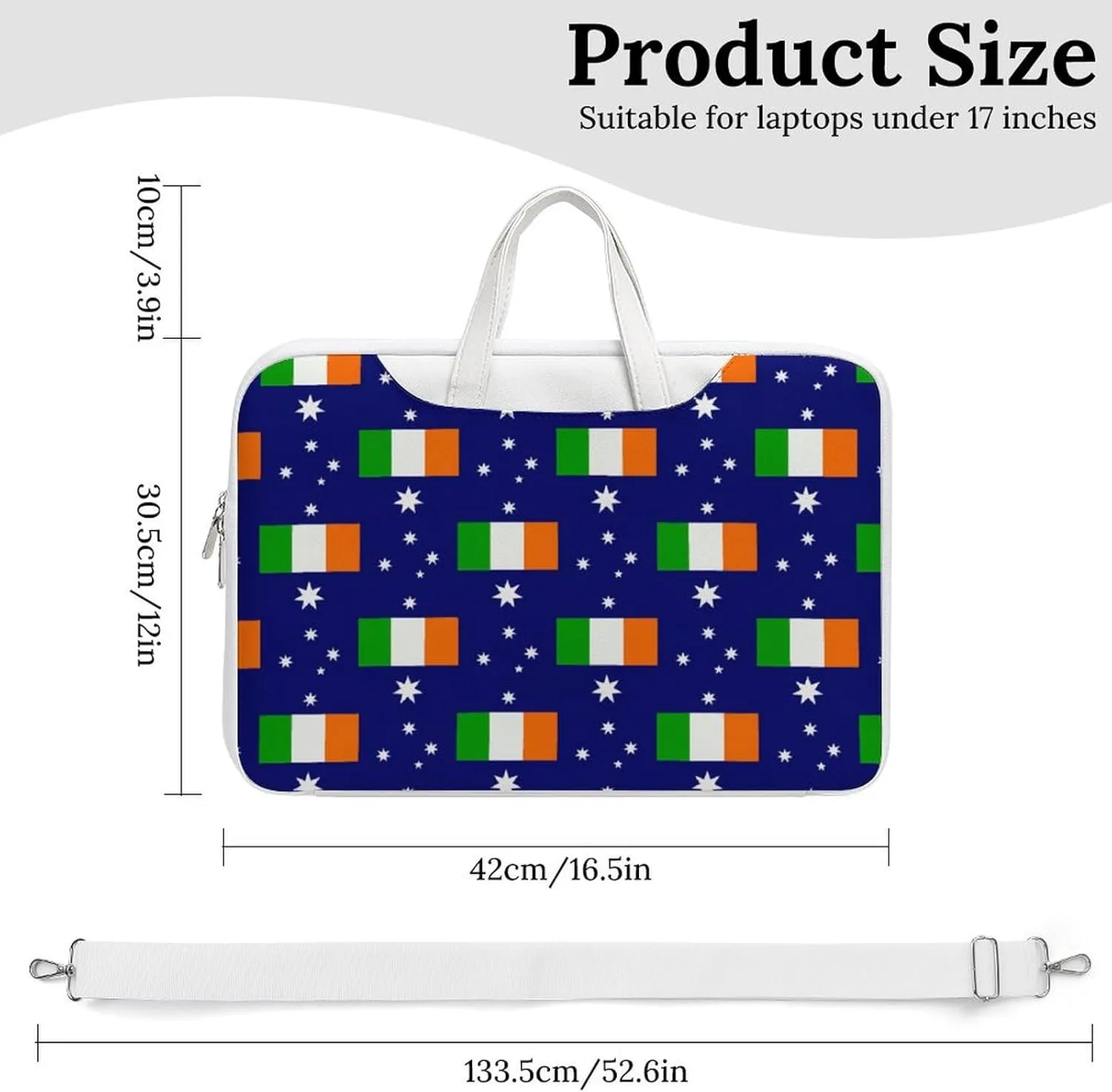 Australia & Ireland Friendship Flag Laptop Sleeve Bag Protective Case Handbag With Shoulder Strap for Computer 10-17 Inch