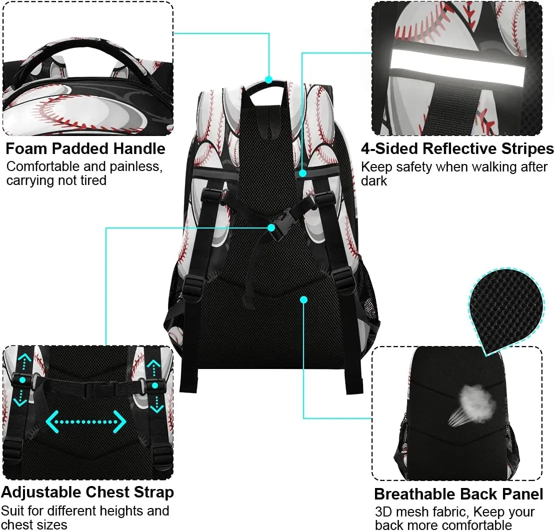 AUUXVA Sport Ball Baseball Theme Backpack School Bookbag Laptop Purse Casual Daypack for Teen Girls Women Boys Men College Travel