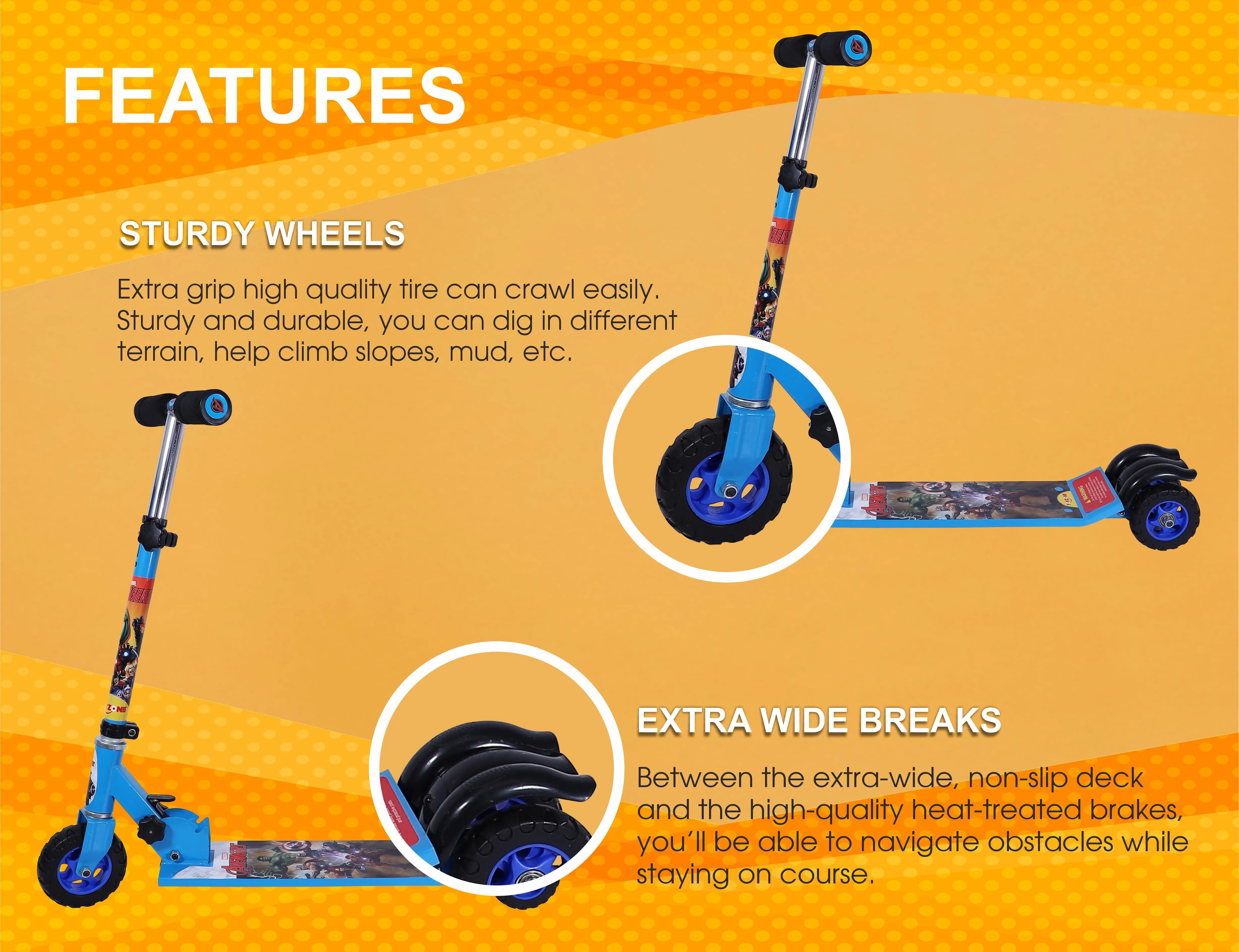 Avengers Scooter Giant | Kids Scooter | Adjustable & Foldable Scooter | Skateboard Scooter | Rear Brake Scooter for kids | Foldable Kids Scooter | For Kids age 5  years