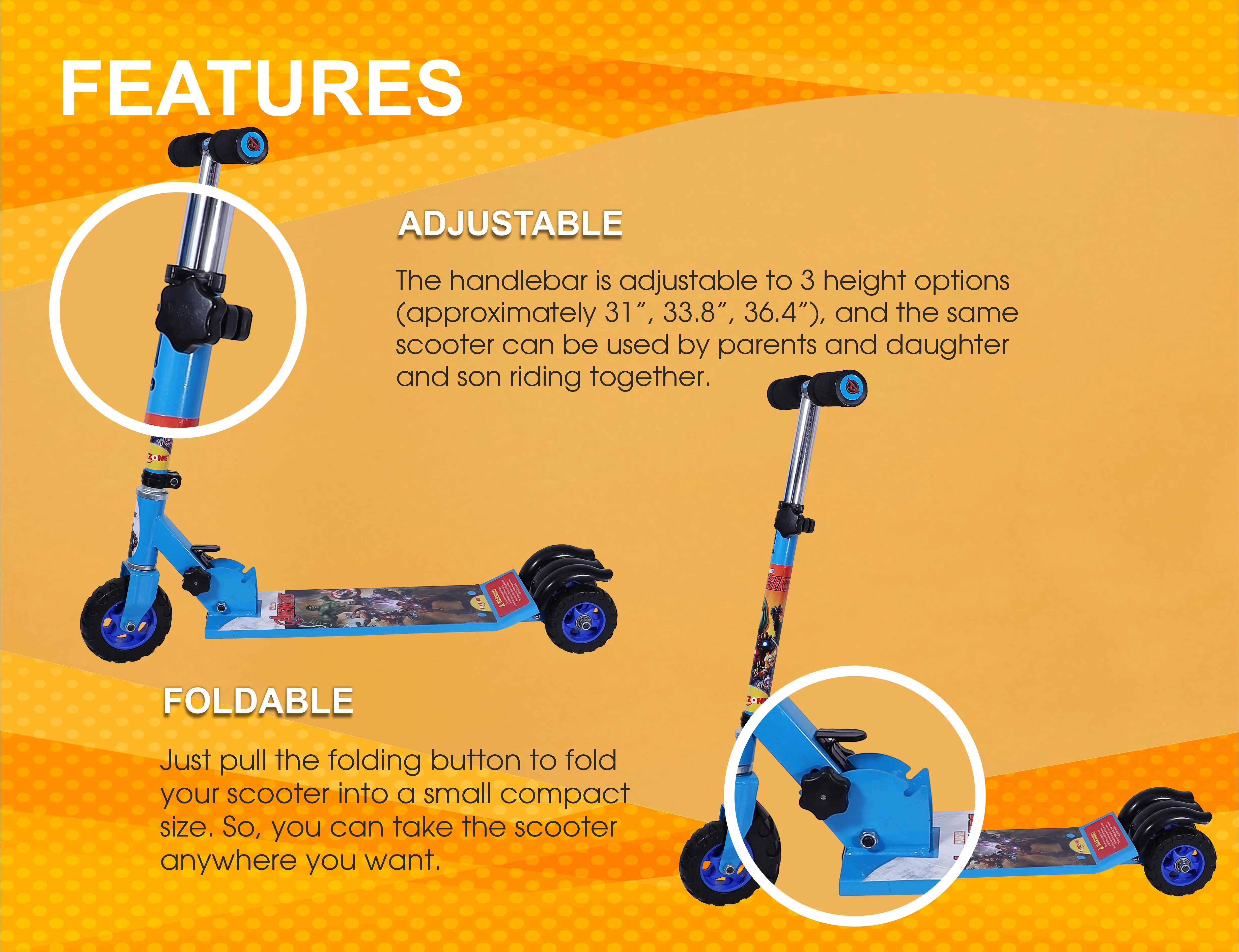 Avengers Scooter Giant | Kids Scooter | Adjustable & Foldable Scooter | Skateboard Scooter | Rear Brake Scooter for kids | Foldable Kids Scooter | For Kids age 5  years