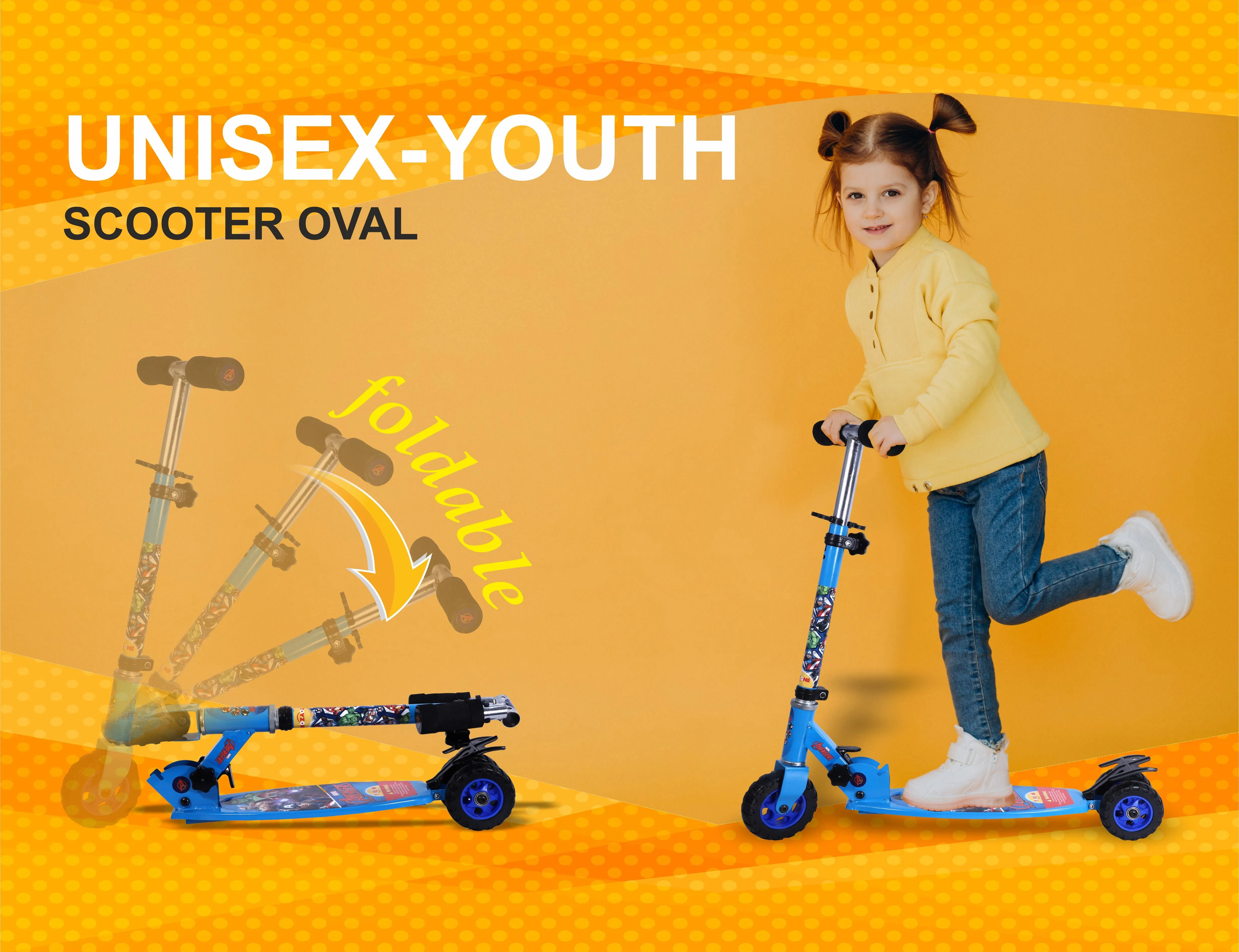 Avengers Scooter Oval | Kids Scooter | Adjustable & Foldable Scooter | Skateboard Scooter | Rear Brake Scooter for kids | Foldable Kids Scooter | For Kids age 5  years