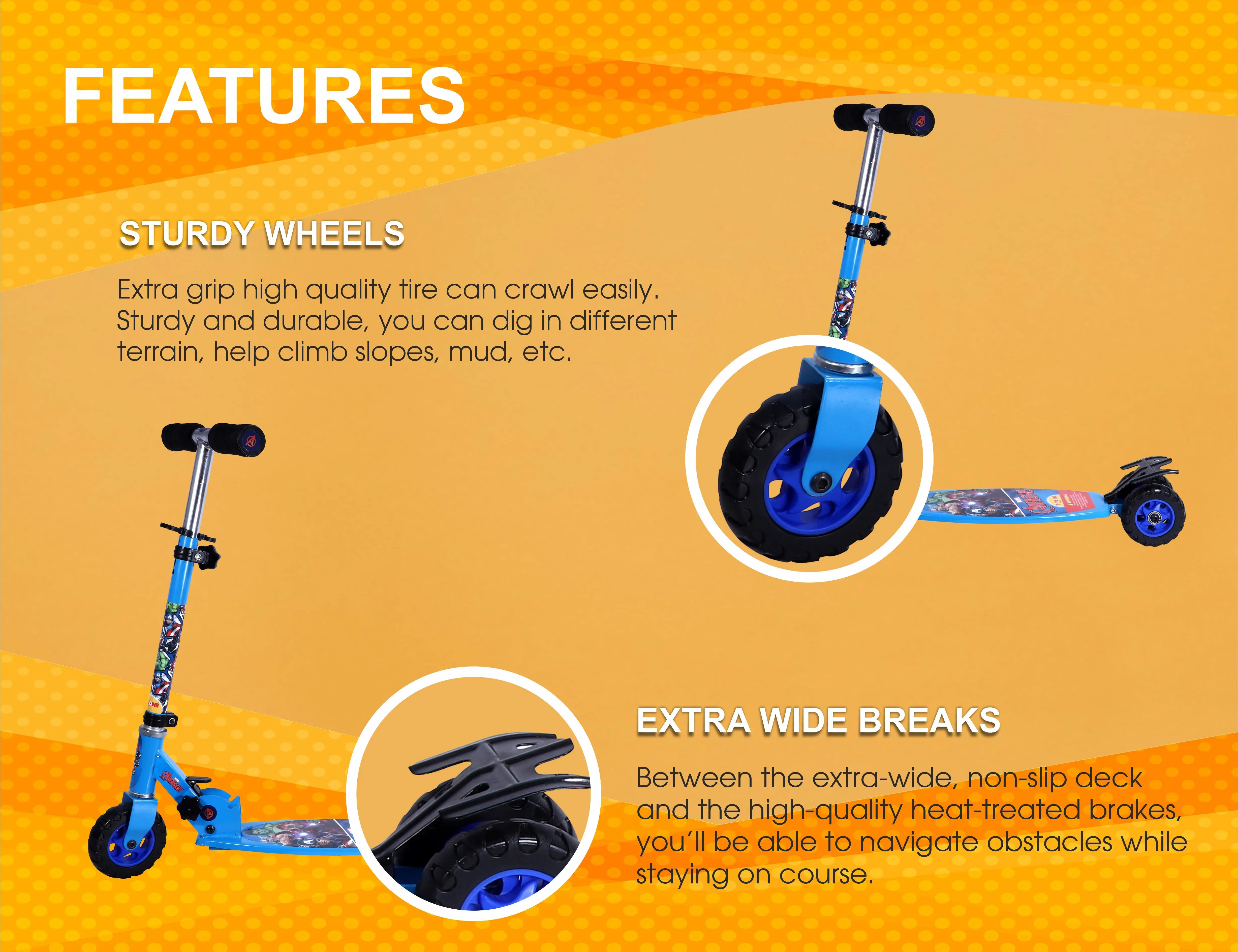 Avengers Scooter Oval | Kids Scooter | Adjustable & Foldable Scooter | Skateboard Scooter | Rear Brake Scooter for kids | Foldable Kids Scooter | For Kids age 5  years