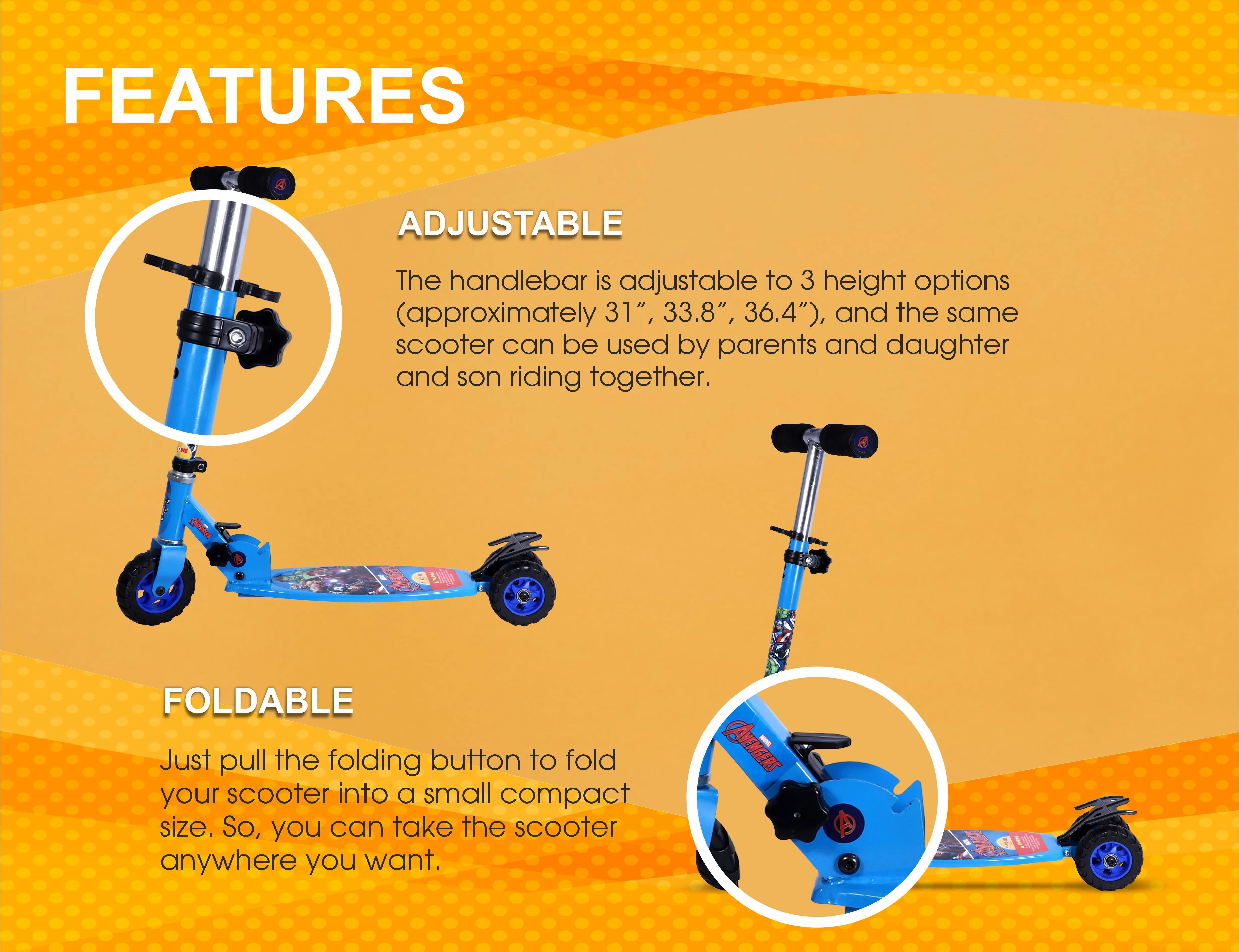 Avengers Scooter Oval | Kids Scooter | Adjustable & Foldable Scooter | Skateboard Scooter | Rear Brake Scooter for kids | Foldable Kids Scooter | For Kids age 5  years