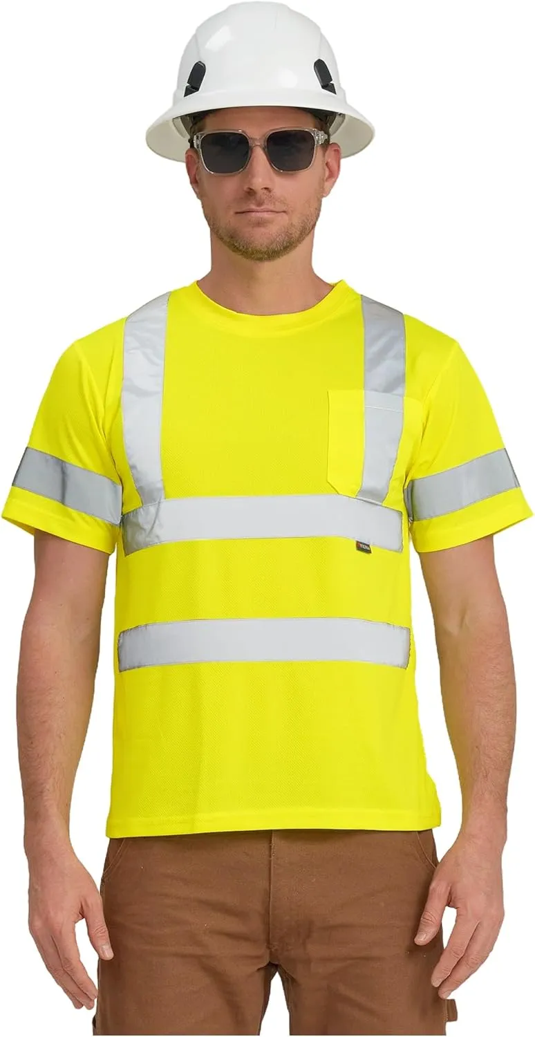AYKRM Hi Vis T Shirt ANSI Class 3 V Neck Reflective Safety High Visibility Shirts (XS-6XL)