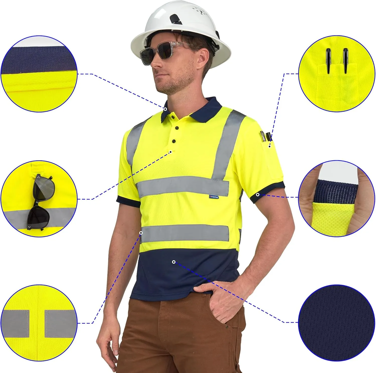AYKRM High Visibility Security Polo Shirts neon Construction Work Shirts