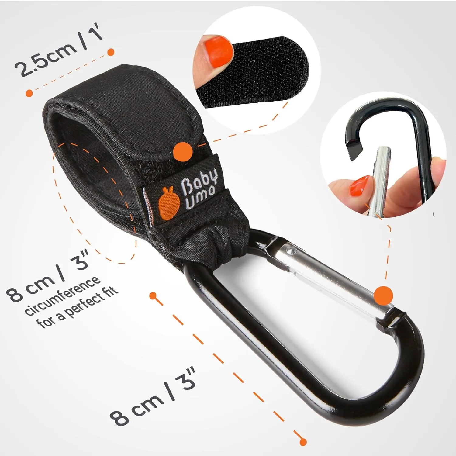 Baby Uma 4-Pack Stroller Hooks - Universal Bag Clips for Diaper Bags, Carry 11 lbs Each, Adjustable Straps