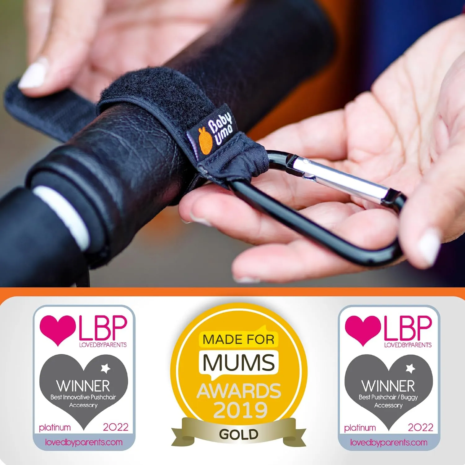 Baby Uma 4-Pack Stroller Hooks - Universal Bag Clips for Diaper Bags, Carry 11 lbs Each, Adjustable Straps