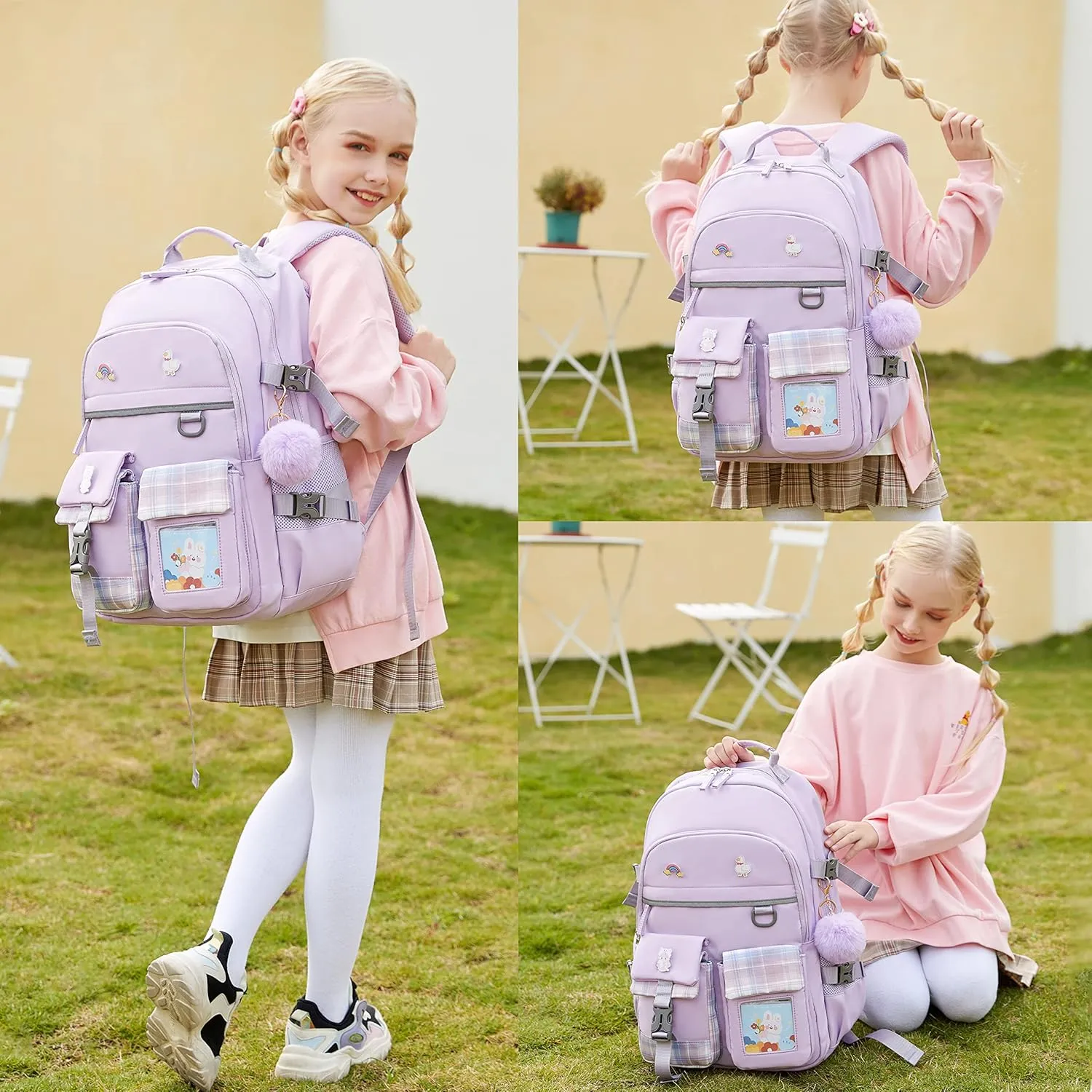 Backpack for Girls, 15.6 Inch Laptop School Bag Kids Kindergarten Elementary College Backpacks Large Bookbags for Teen Girl Women Students Casual Travel Daypacks (Purple)