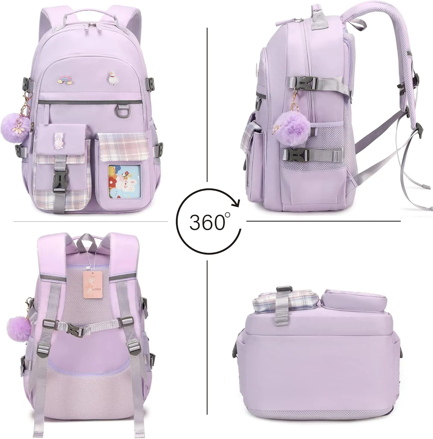 Backpack for Girls, 15.6 Inch Laptop School Bag Kids Kindergarten Elementary College Backpacks Large Bookbags for Teen Girl Women Students Casual Travel Daypacks (Purple)