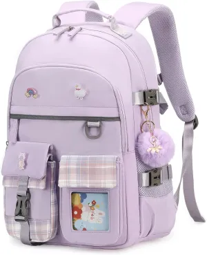 Backpack for Girls, 15.6 Inch Laptop School Bag Kids Kindergarten Elementary College Backpacks Large Bookbags for Teen Girl Women Students Casual Travel Daypacks (Purple)