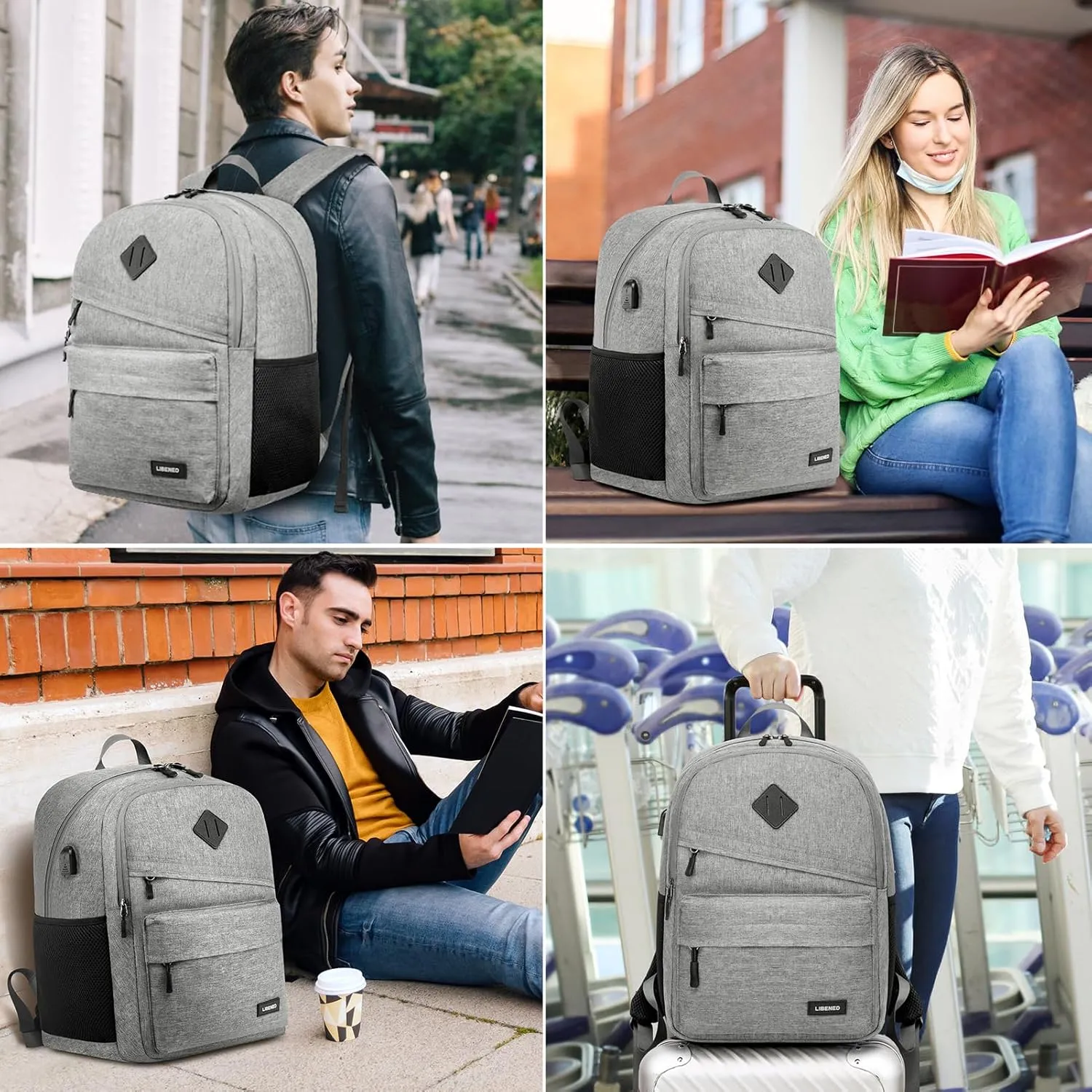 Backpack for School, Teen Backpack, Computer Bag with 2 Compartments, Ergonomic Shoulder Straps, 15.6 Inch Laptop Sleeve, Book Mochilas - Grey