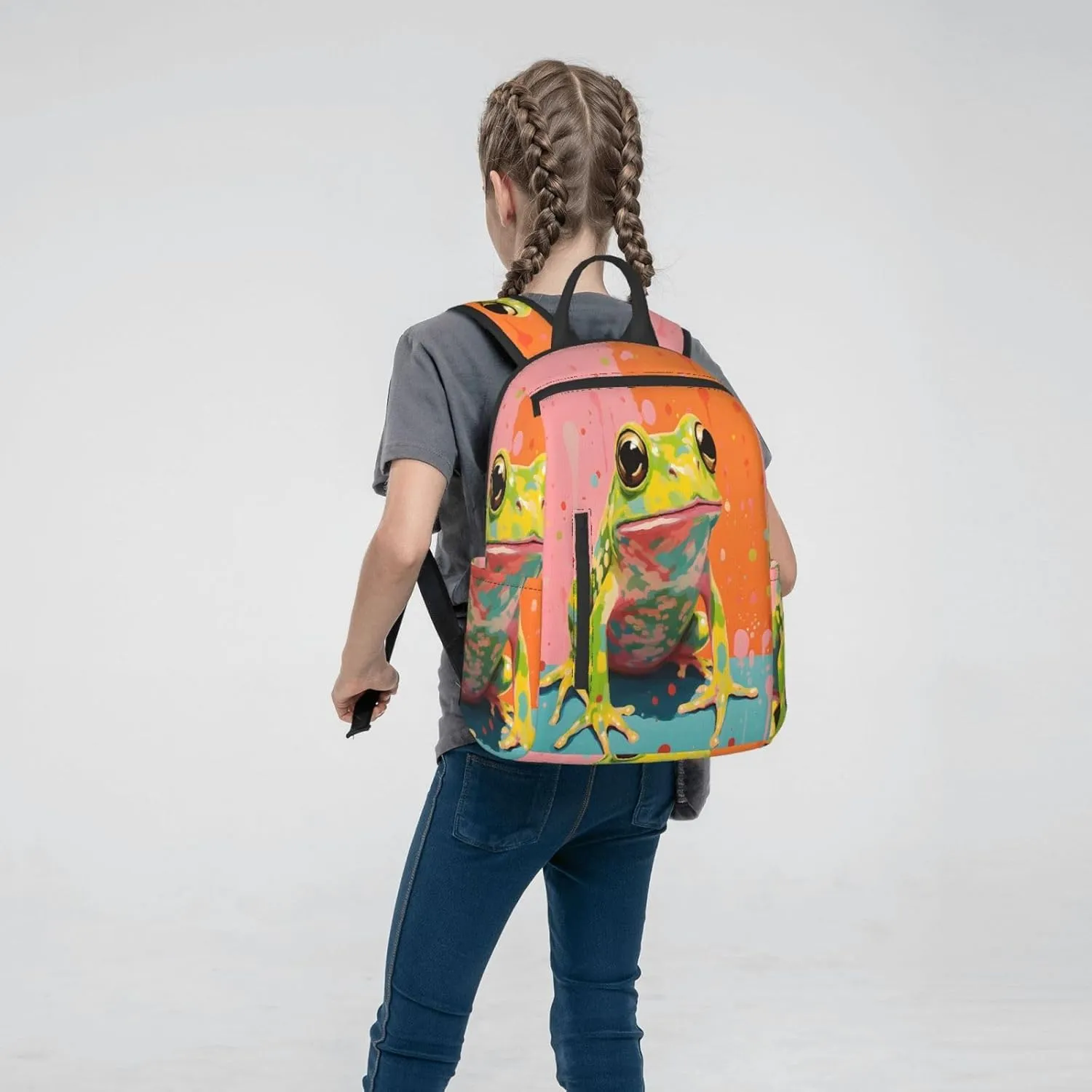 Backpack For Women Men Colorful Frog Art Painting Bookbag Lightweight Travel Casual Daypack Water Resistant Outdoor Hiking Sport Rucksack