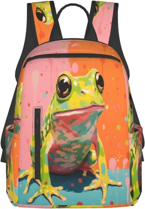 Backpack For Women Men Colorful Frog Art Painting Bookbag Lightweight Travel Casual Daypack Water Resistant Outdoor Hiking Sport Rucksack
