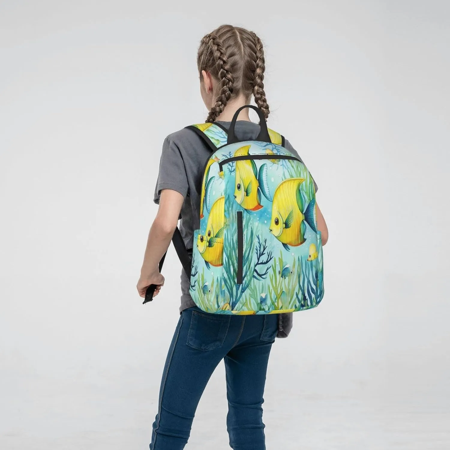 Backpack For Women Men Cute Tropical Fish Ocean Sea Watercolor Bookbag Lightweight Travel Casual Daypack Water Resistant Outdoor Hiking Sport Rucksack